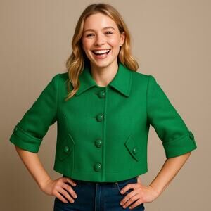 Vintage Emerald Green Linen Swing Jacket - Size 8P